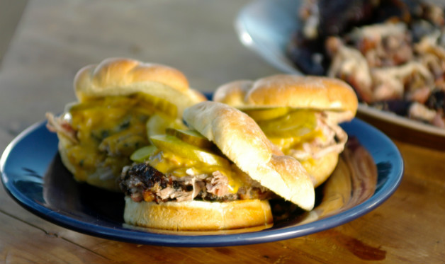 Pulled Pork Sandwiches with Mustard Slaw and Mustard Barbecue Sauce