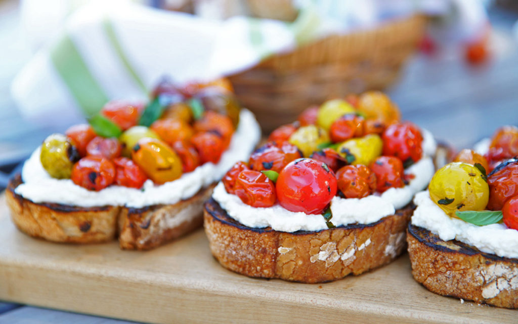 Wood-Grilled Blistered Tomato and Ricotta Bruschetta