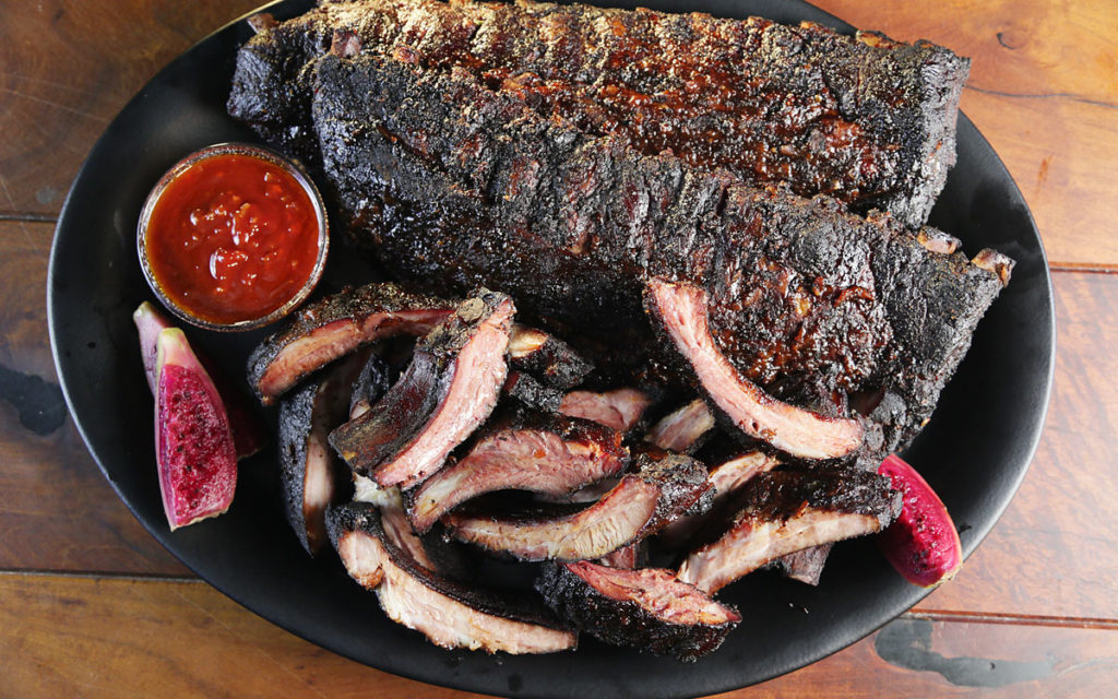 Smoked Baby Back Ribs with Prickly Pear Barbecue Sauce