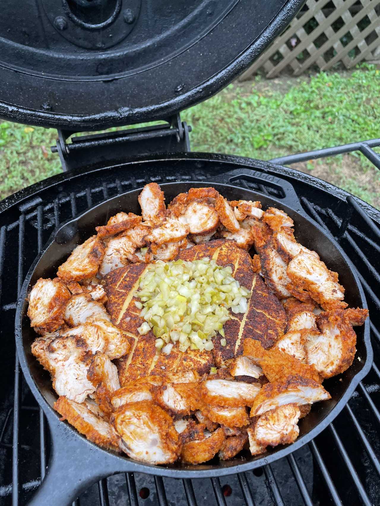 Adding chicken and pickles to Nashville Hot Smoked Cream Cheese