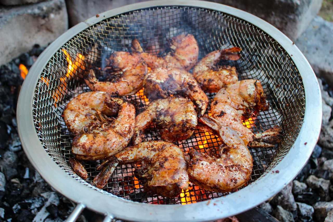 Nashville Hot Grilled Shrimp flipped and almost done cooking. 