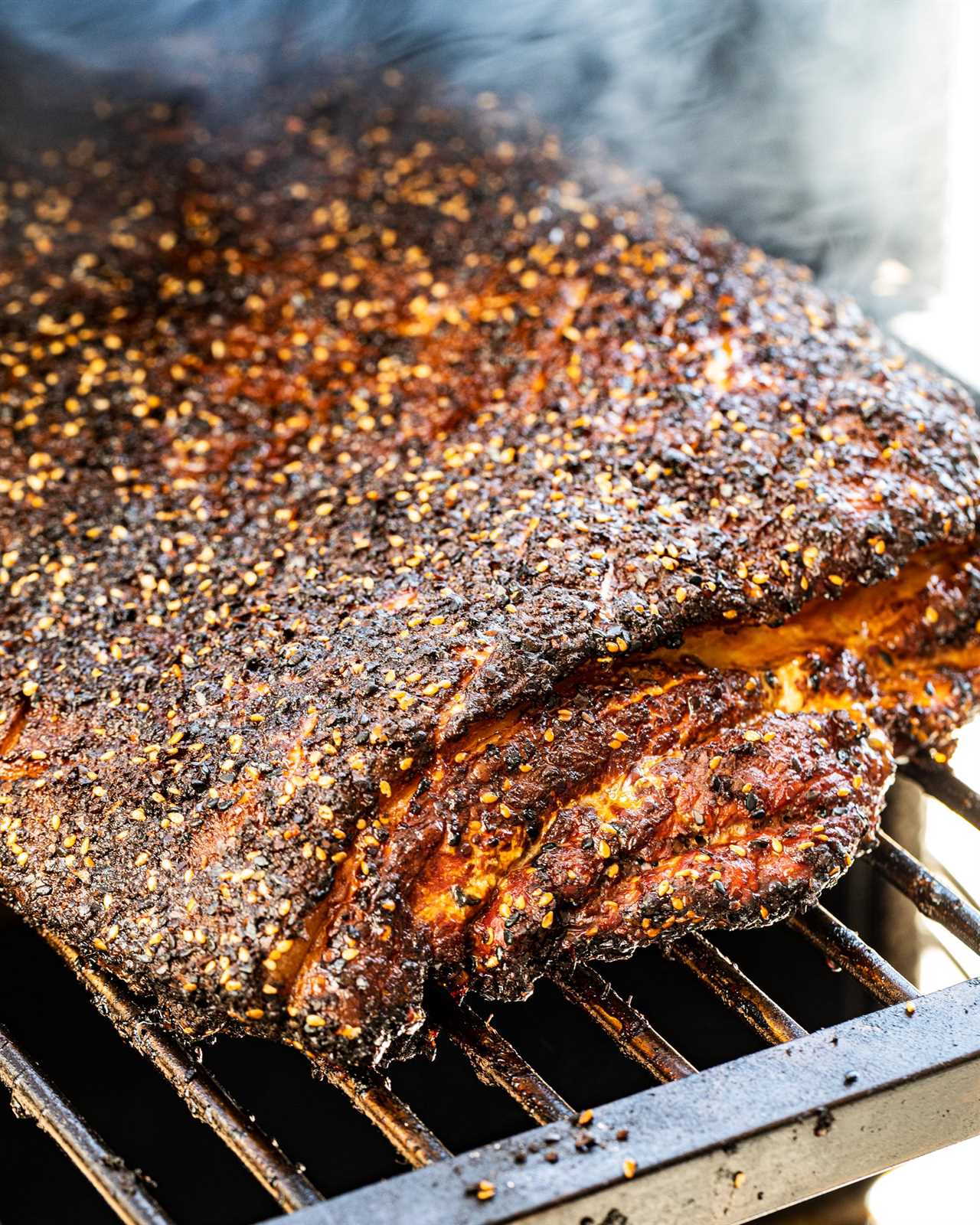 Korean Pulled Pork Belly coming off the smoker. 