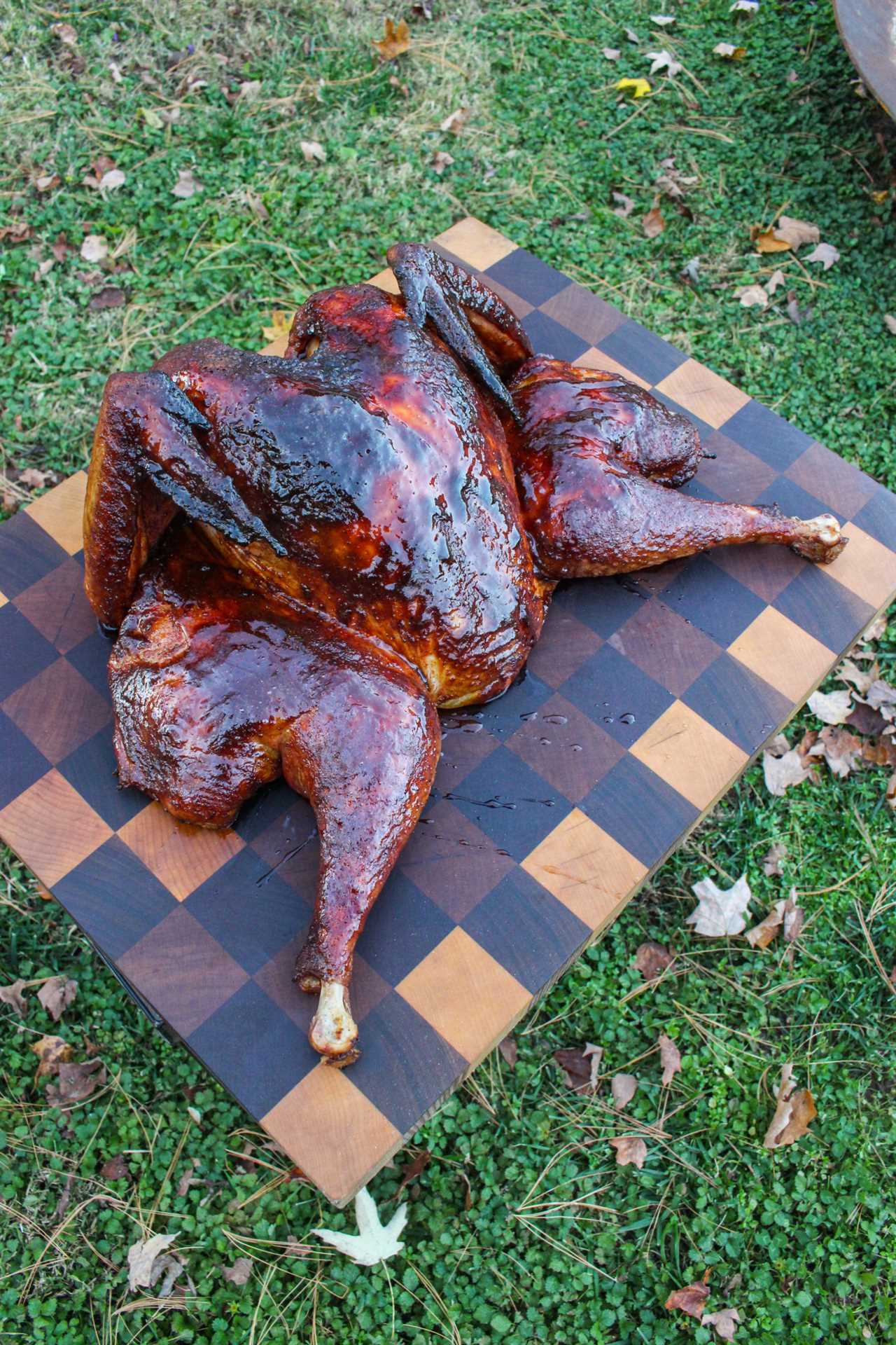 Maple Bourbon Spatchcock Turkey done and ready for carving.