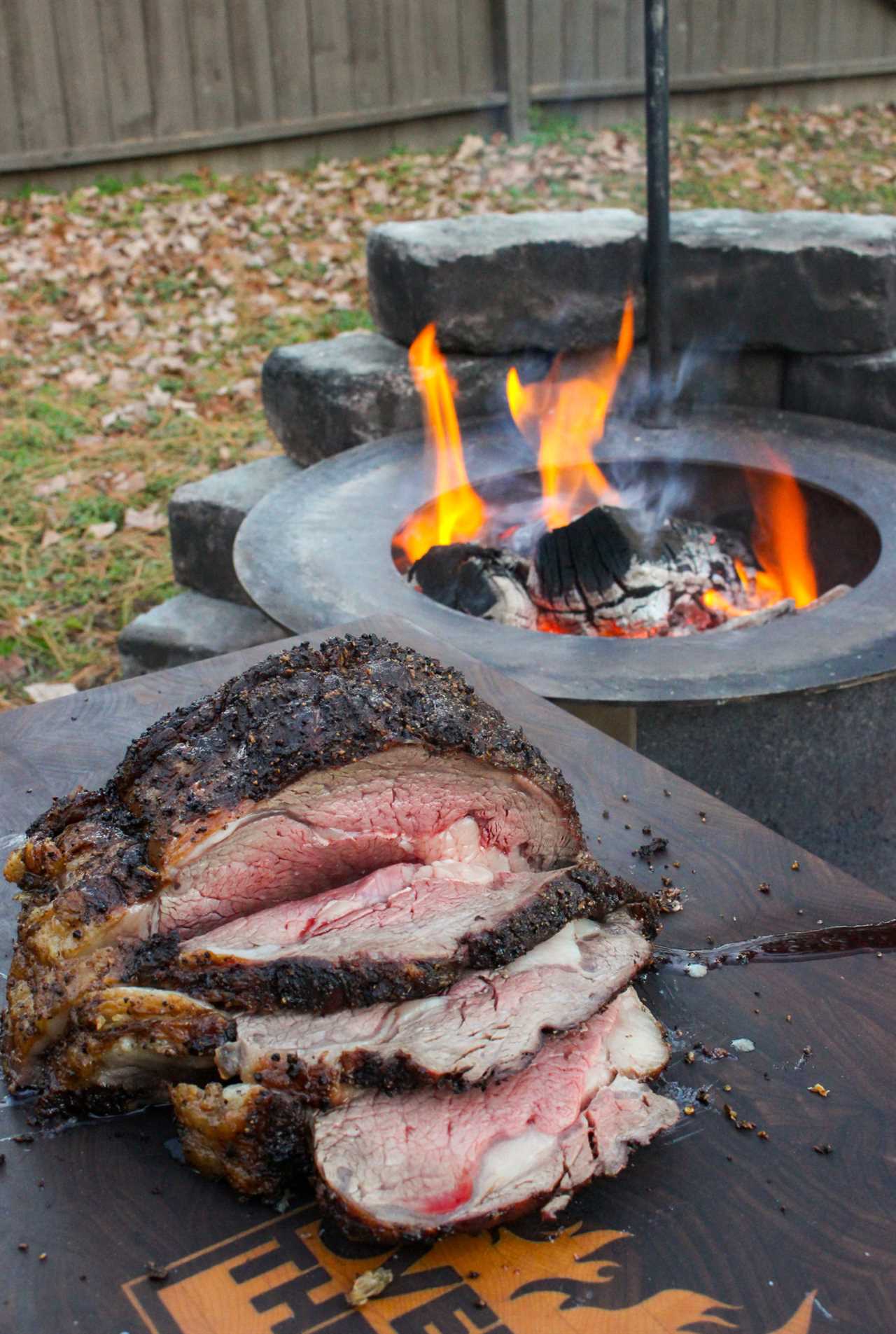 Hanging Prime Rib after the initial slicing.