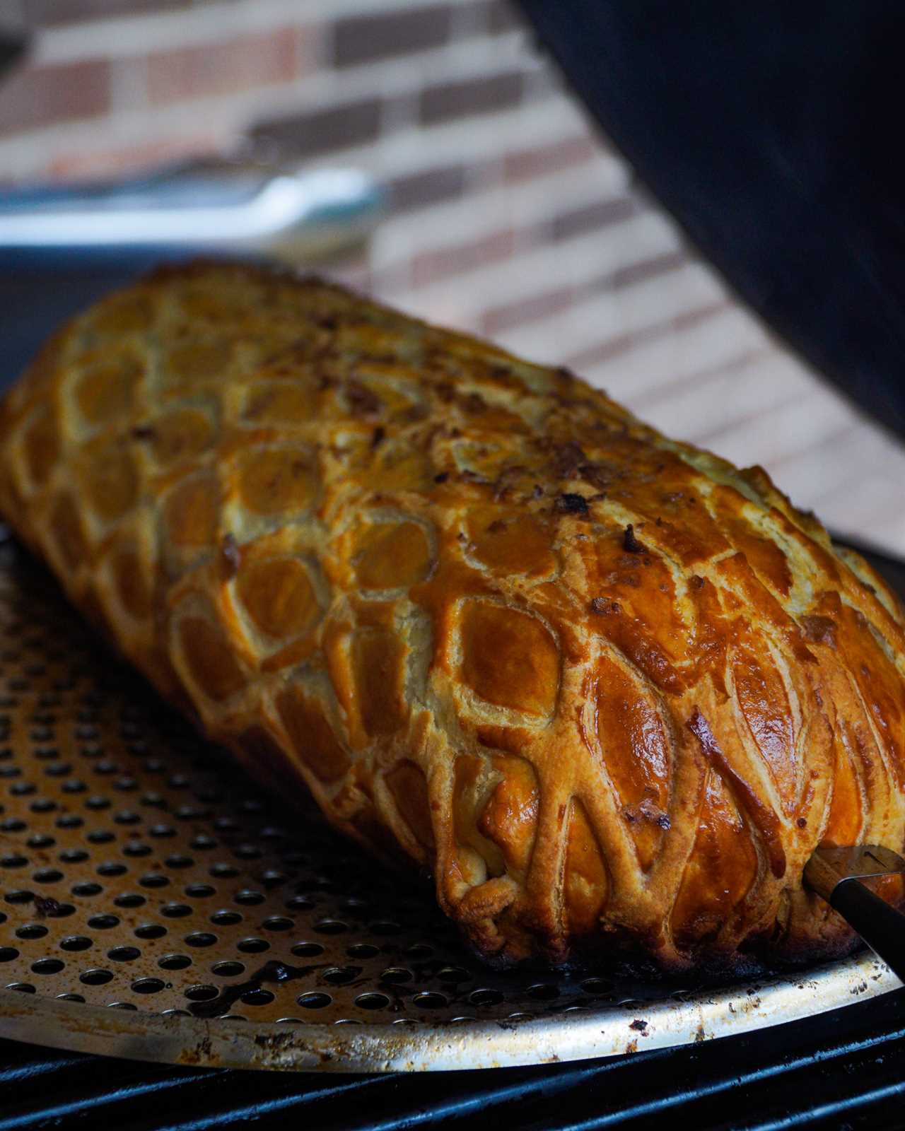 Bourbon Beef Wellington fresh off the grill.