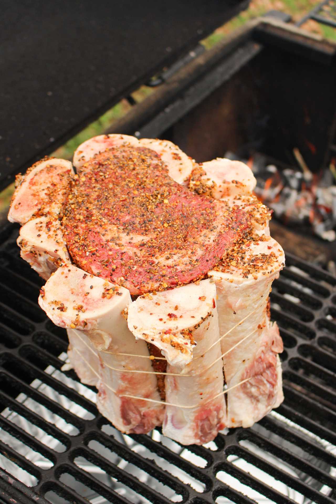 Shotgun Prime Rib placed on the smoker. 