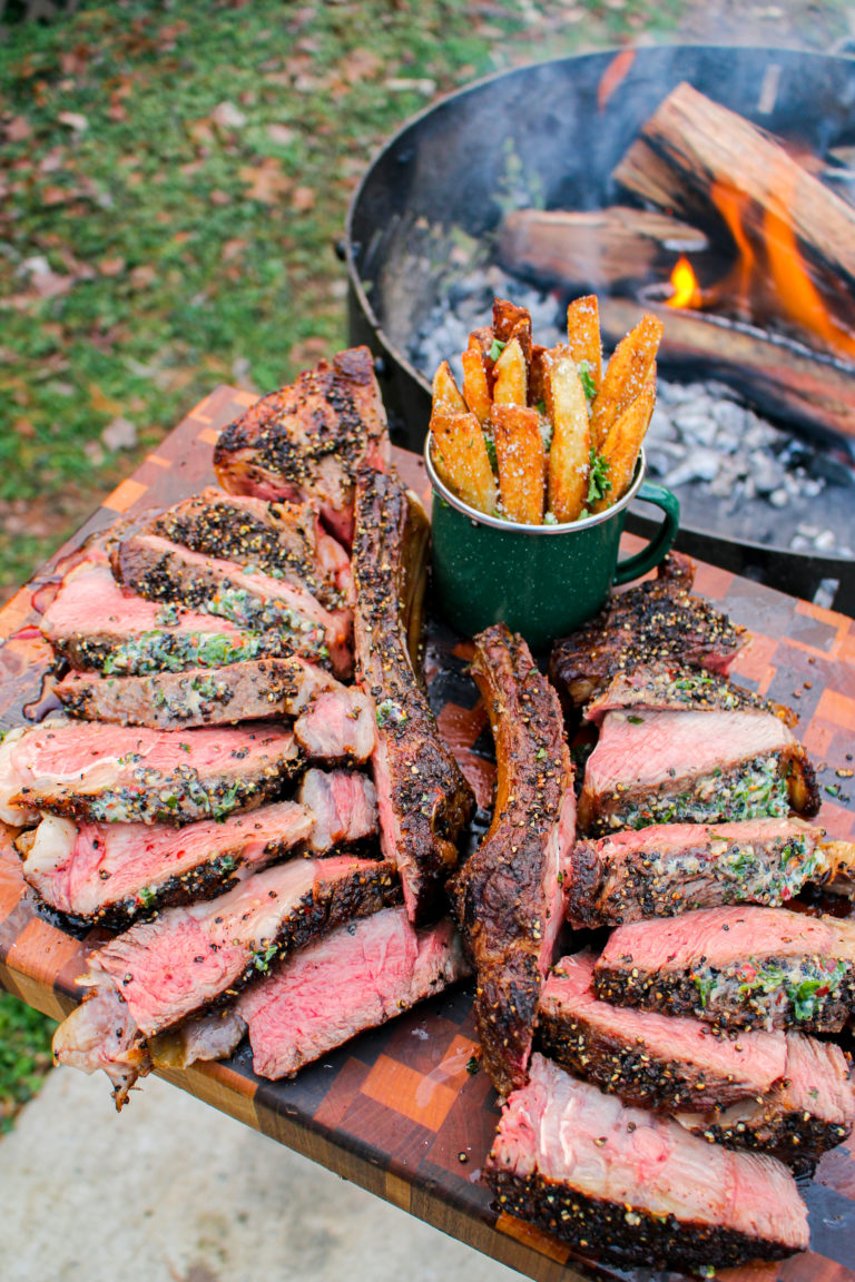 Peppercorn Crusted Steaks with Duck Fat Fries