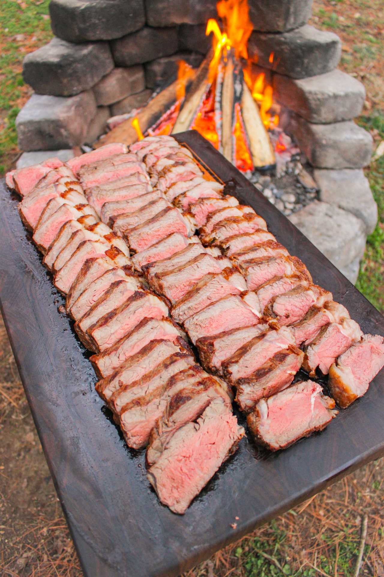 Brazilian Steaks with Habanero Chimichurri sliced and ready for toppings. 