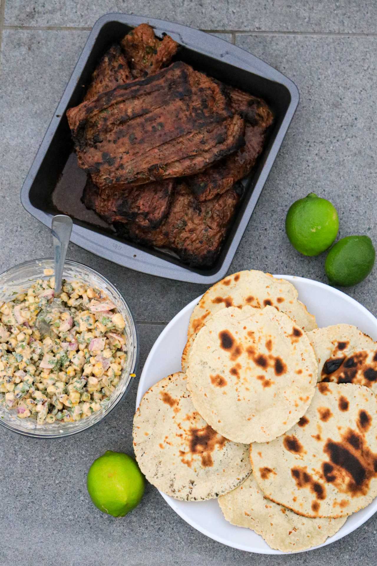 Chipotle Beer Steak Tacos with Charred Corn Salsa ingredients.