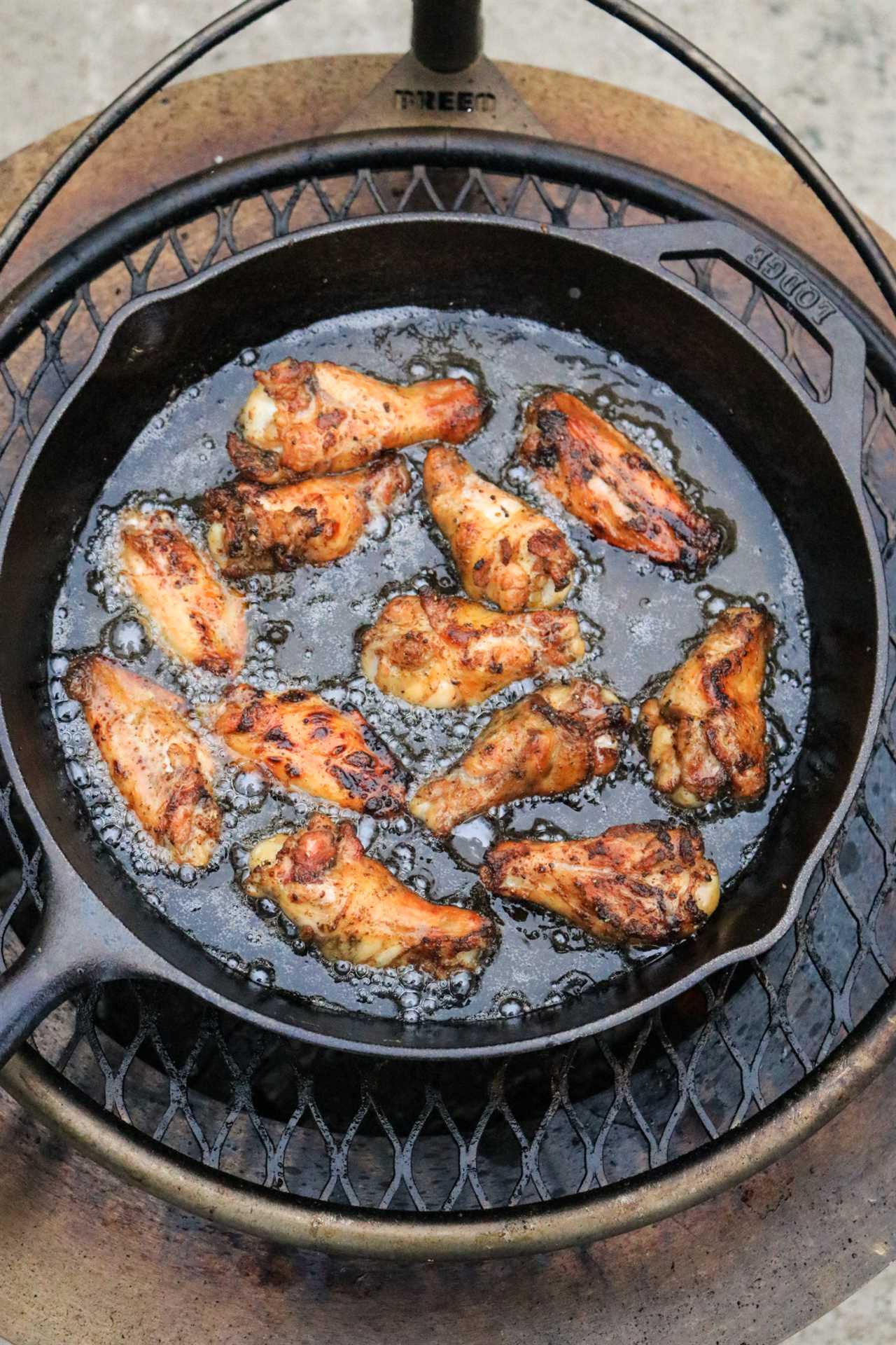 Colorado Golden BBQ Wings getting their shallow fry.