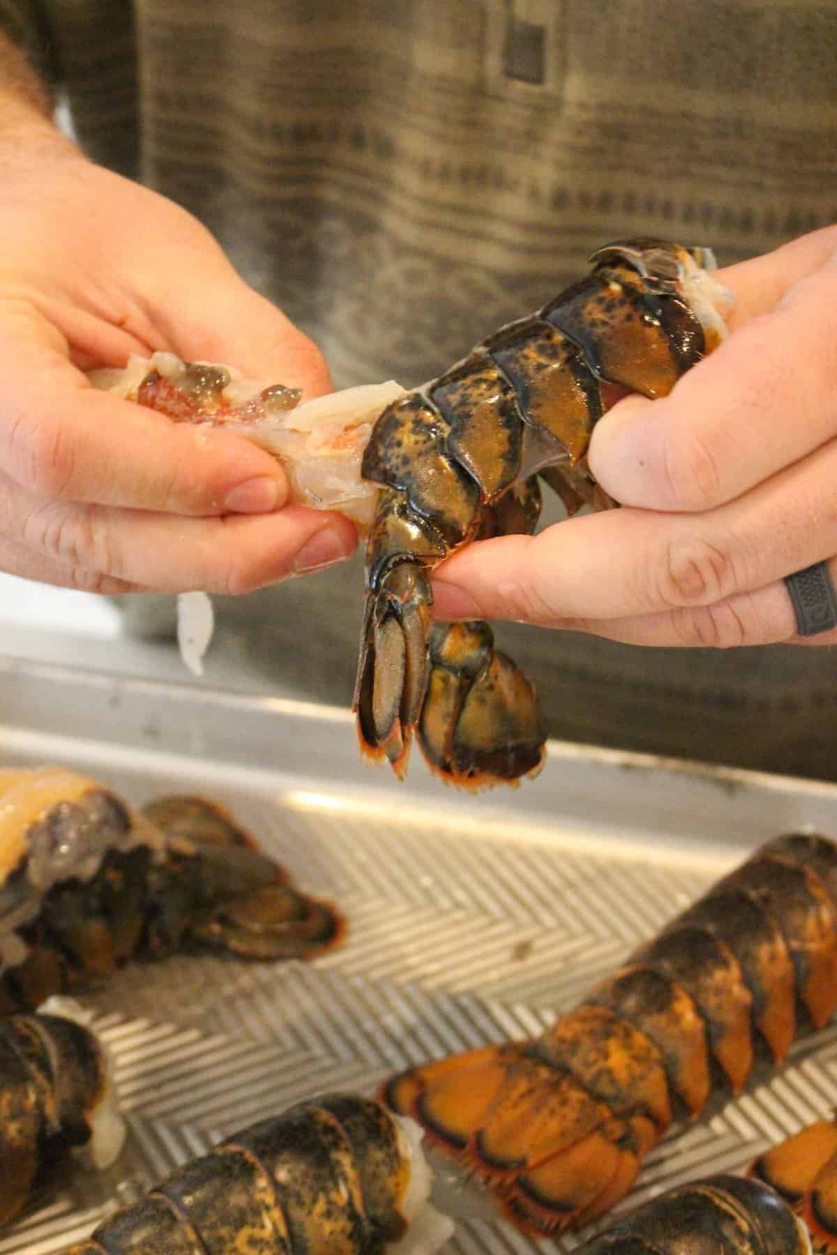 Honey Cajun Smoked Lobster Tails in the beginning stages of prep.