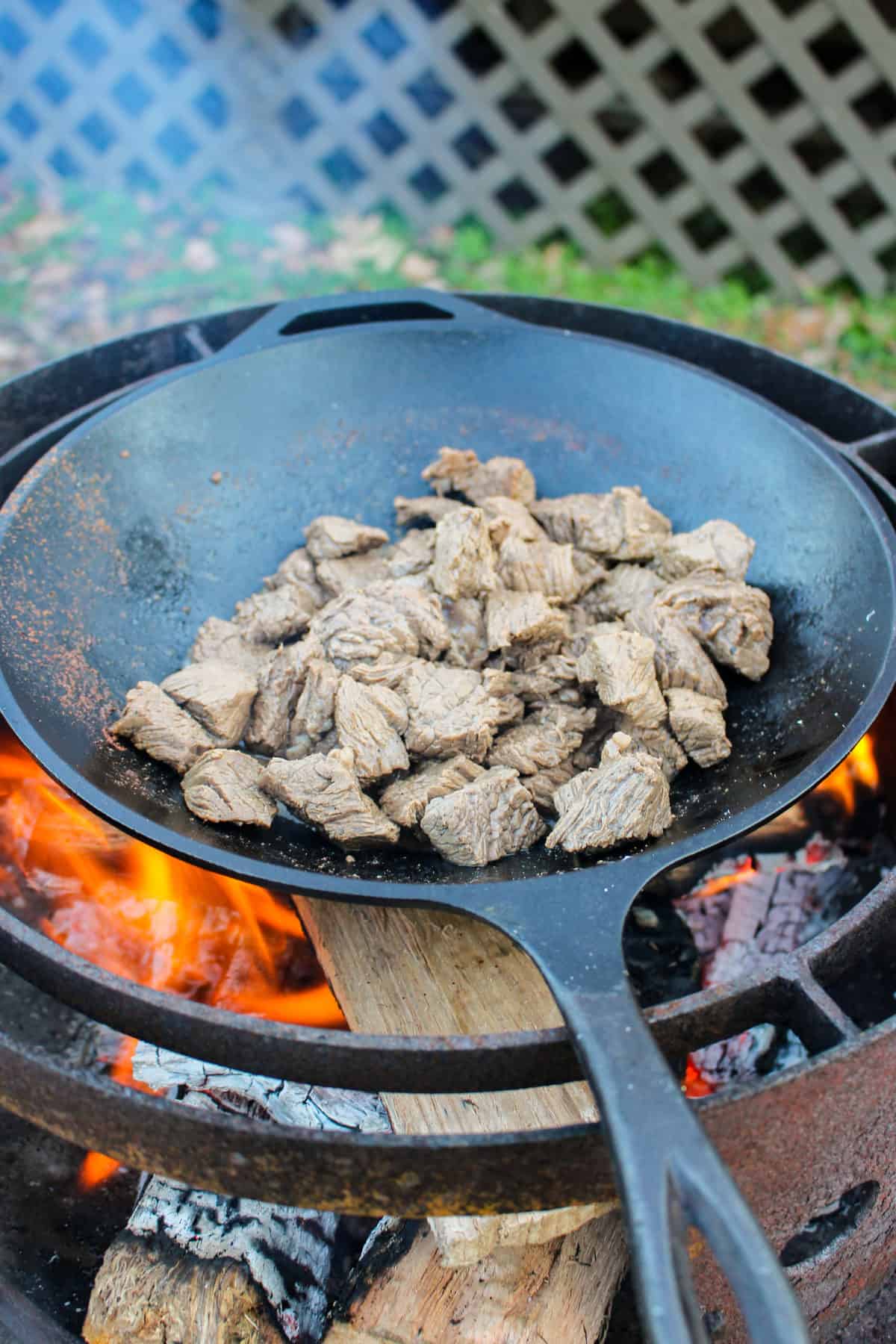 Peruvian Steak Stir Fry getting started by cooking the steak in the wok. 