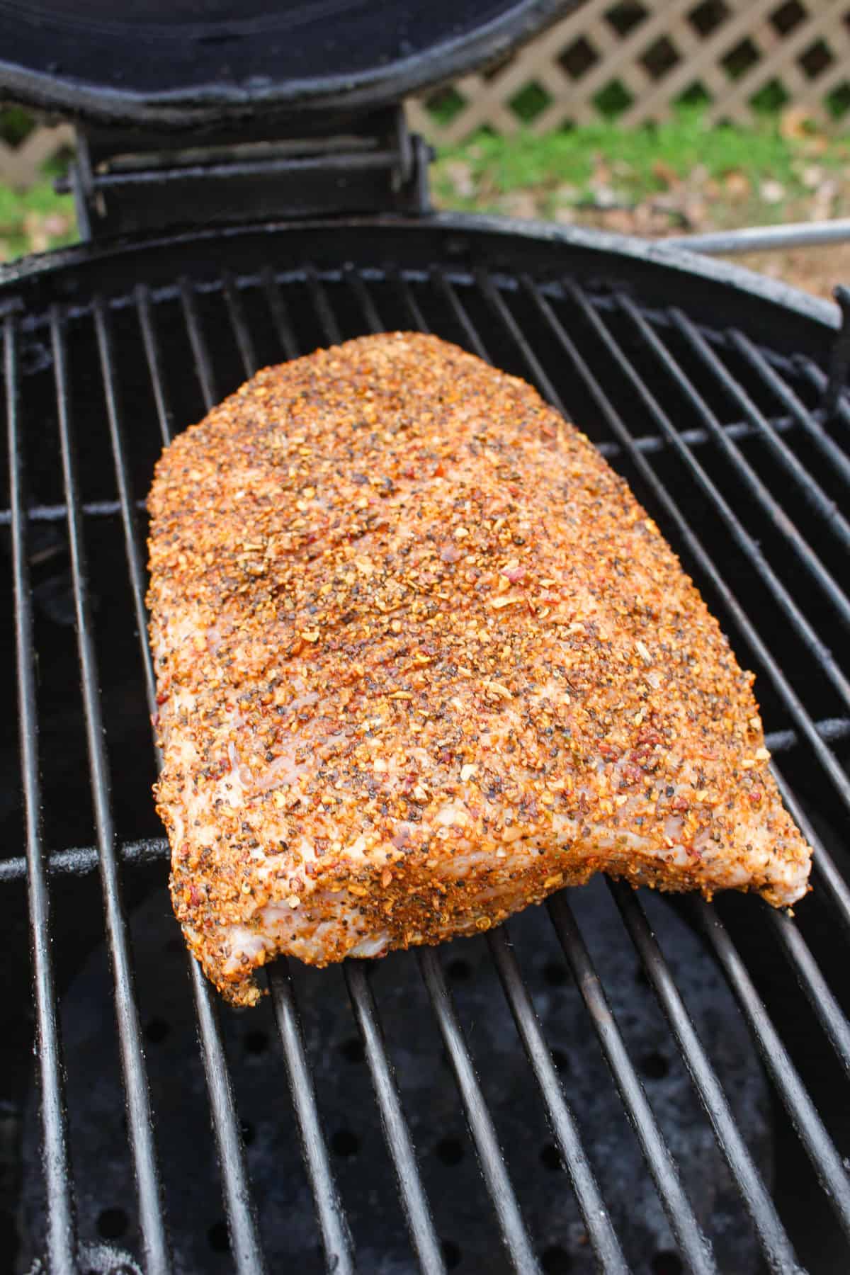 Raw Corned Beef Hash sitting on the smoker. 