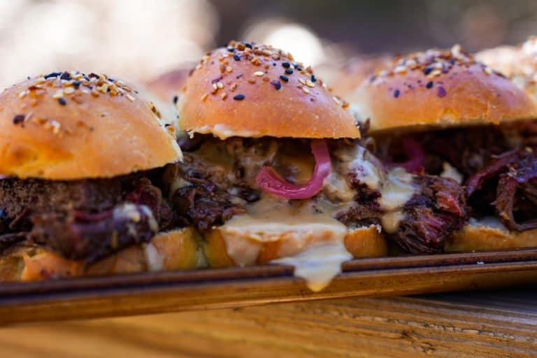 Close up shot of Guinness Pulled Beef Sliders