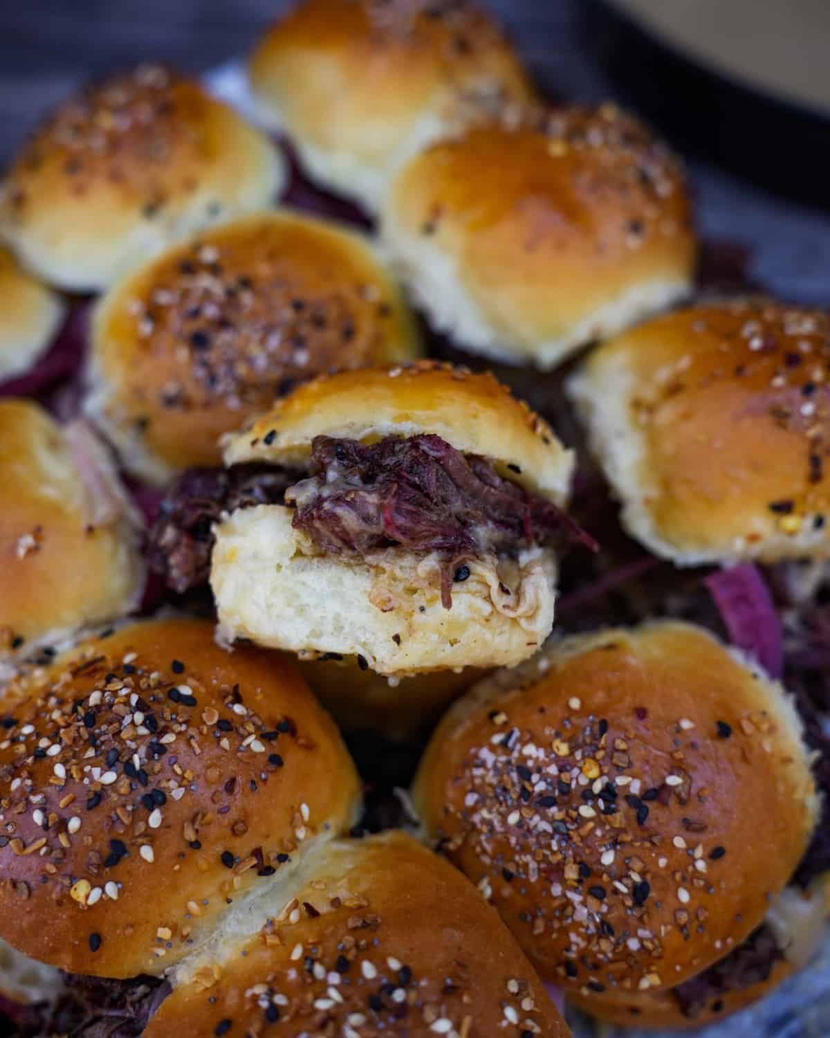 Guinness Pulled Beef Sliders done and ready to munch on!