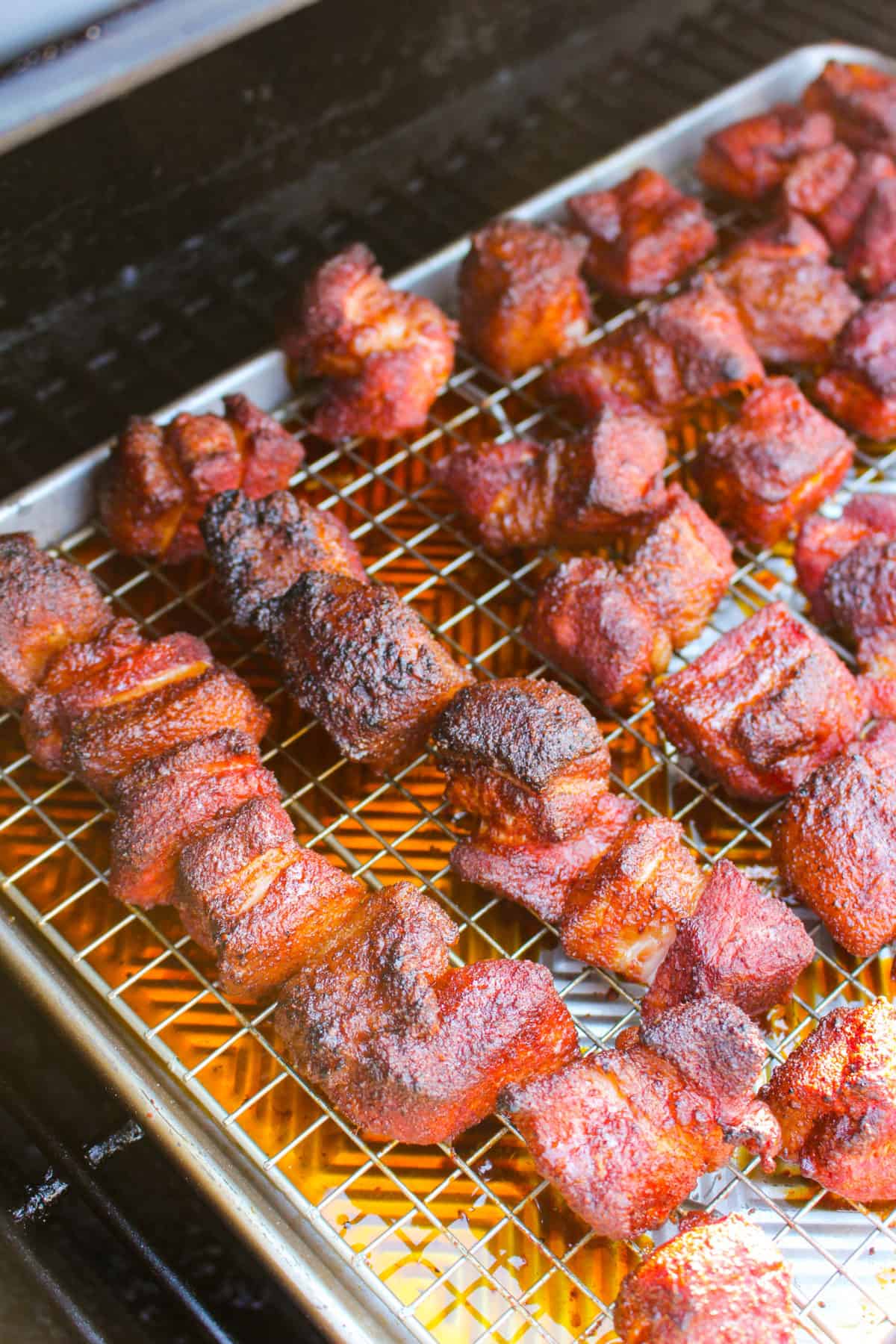 Honey Garlic Pork Belly Burnt Ends after the first round of cooking. 