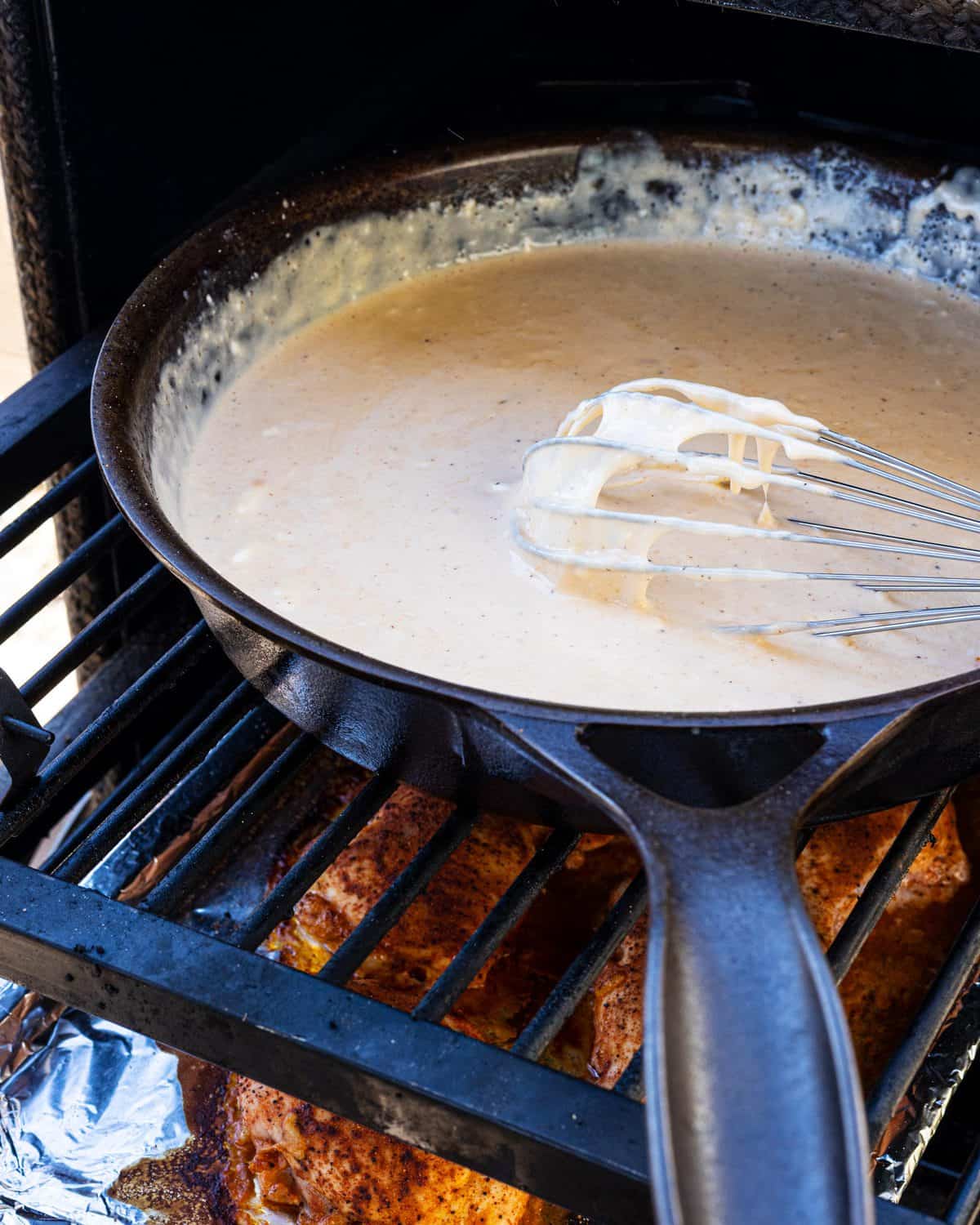 Cheese getting smoked and ready for the chicken.