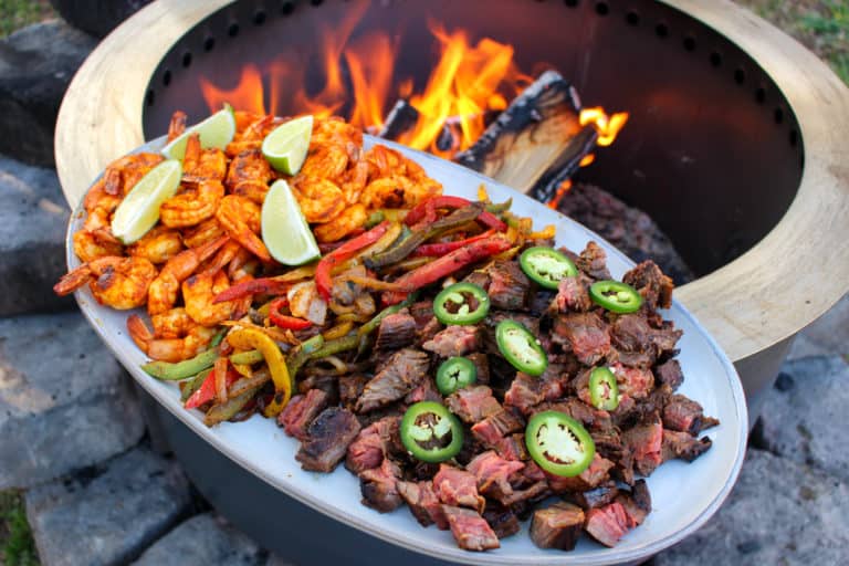 Surf and Turf Fajitas plated and ready to serve.