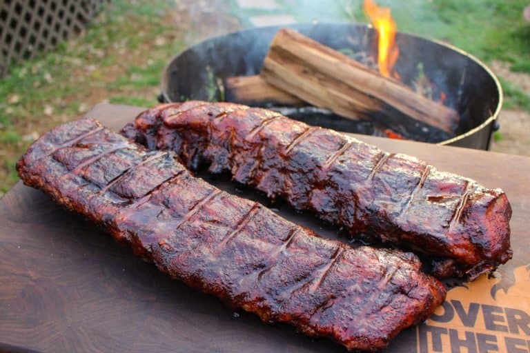 Huli Huli Ribs with Sriracha BBQ Sauce waiting to be sliced.