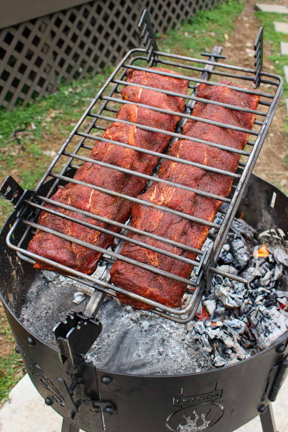 Huli Huli Ribs with Sriracha BBQ Sauce getting started on the grill. 