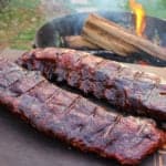 Huli Huli Ribs with Sriracha BBQ Sauce waiting to be sliced.