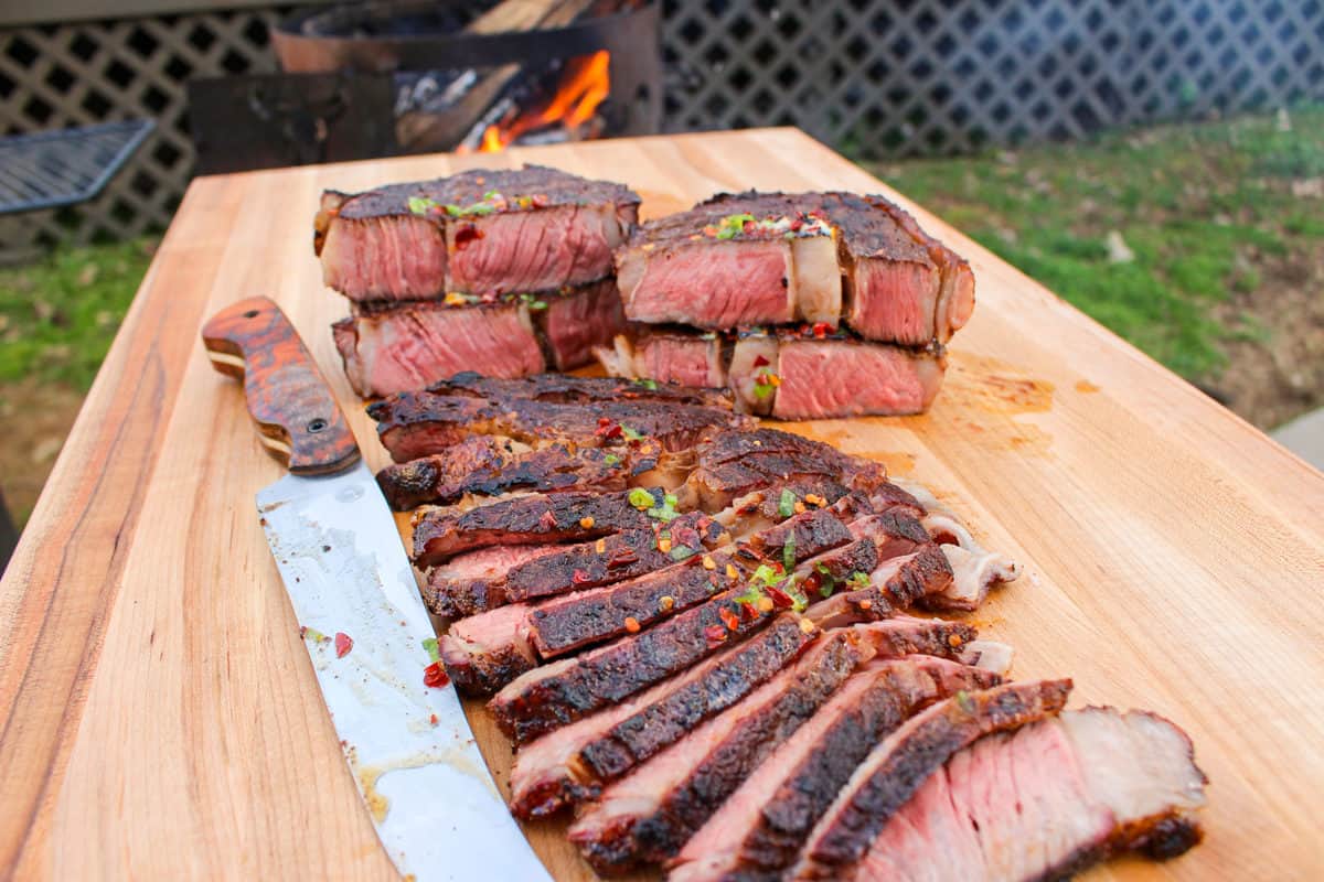 Sliced steaks ready to eat.