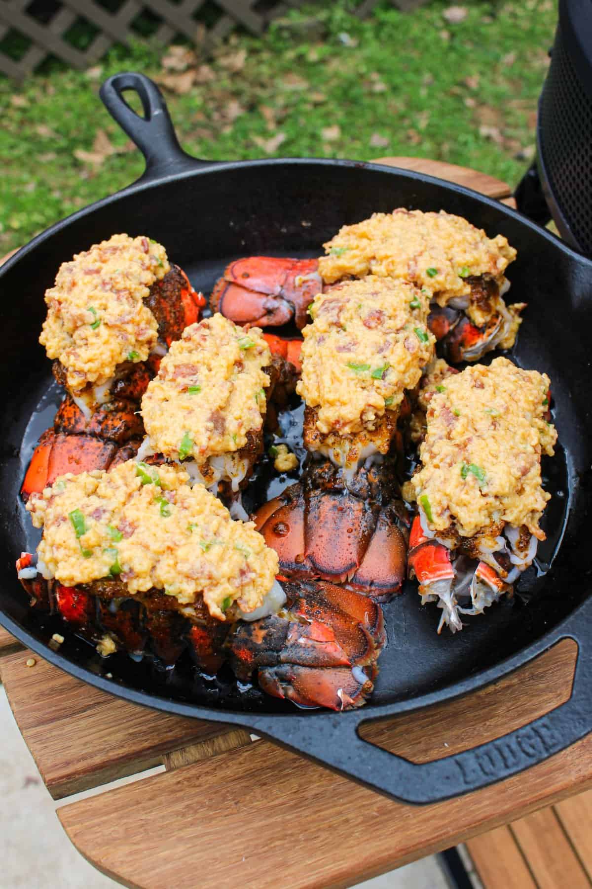 Bacon Stuffed Lobster Tails ready for their final cook in the oven.