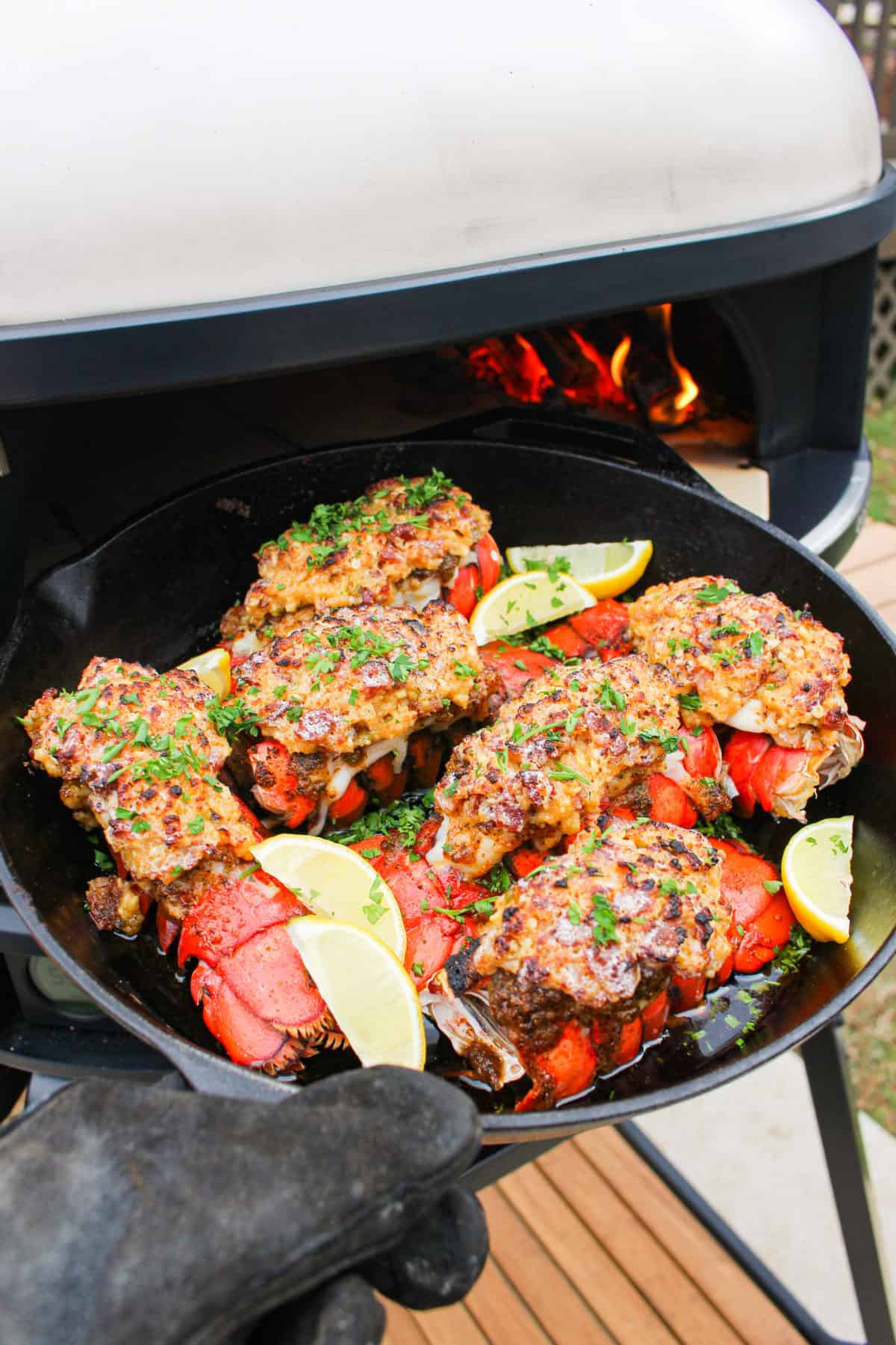 The final dish pictured with the fire oven in the background. 