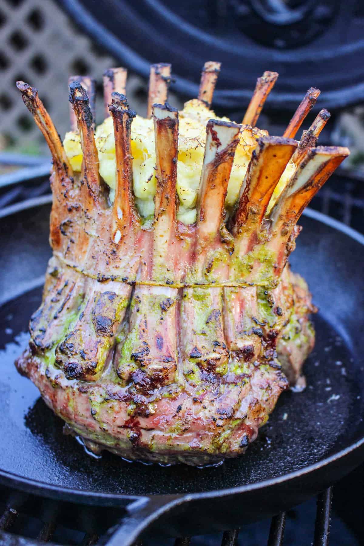 Garlic Herb Lamb Crown with the mashed potatoes and cheese stuffing. 