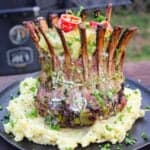 Garlic Herb Lamb Crown, a close up shot of the finished dish.