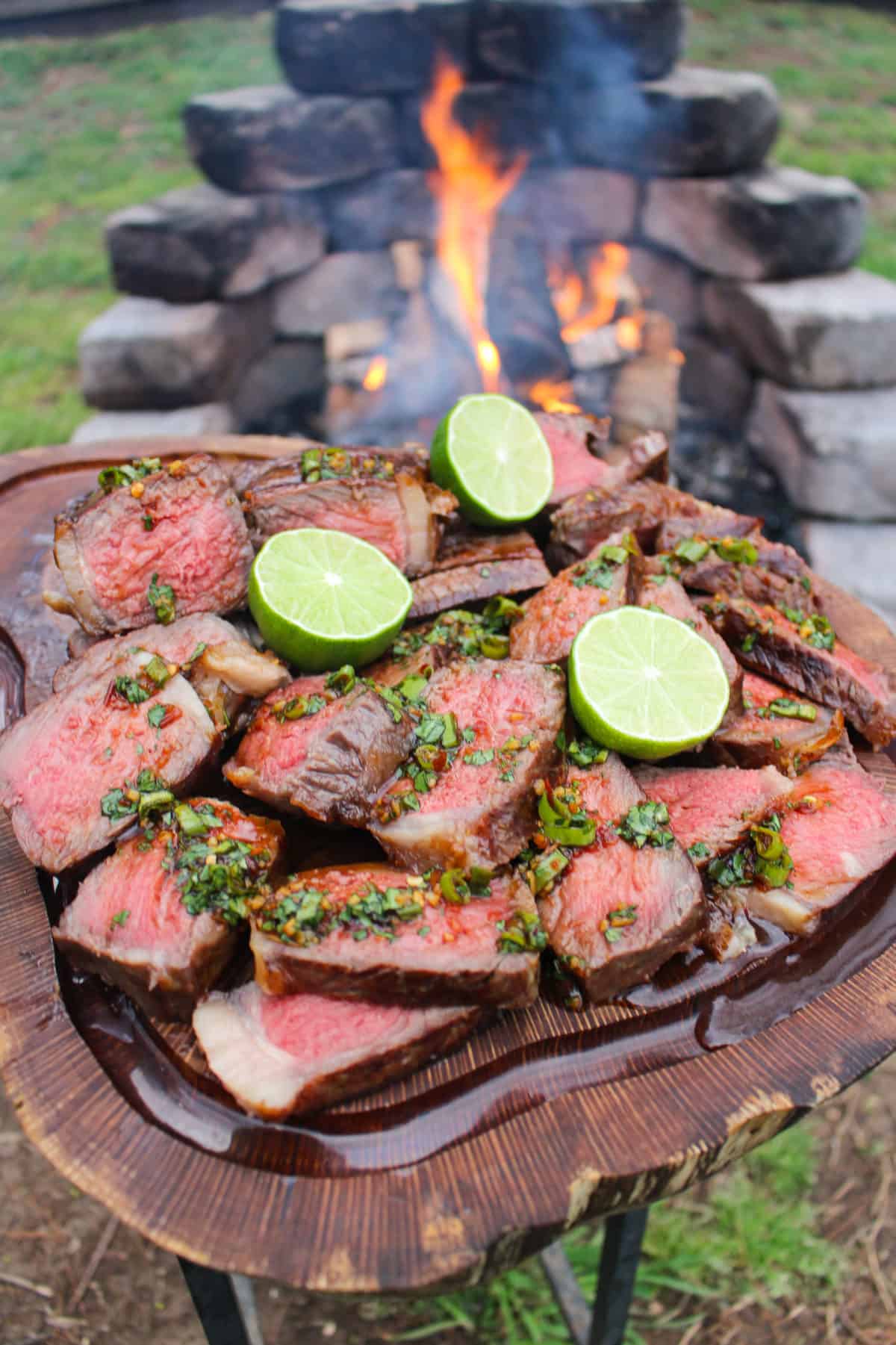 Grilled NY Strips with Garlic Chili Sauce are served!