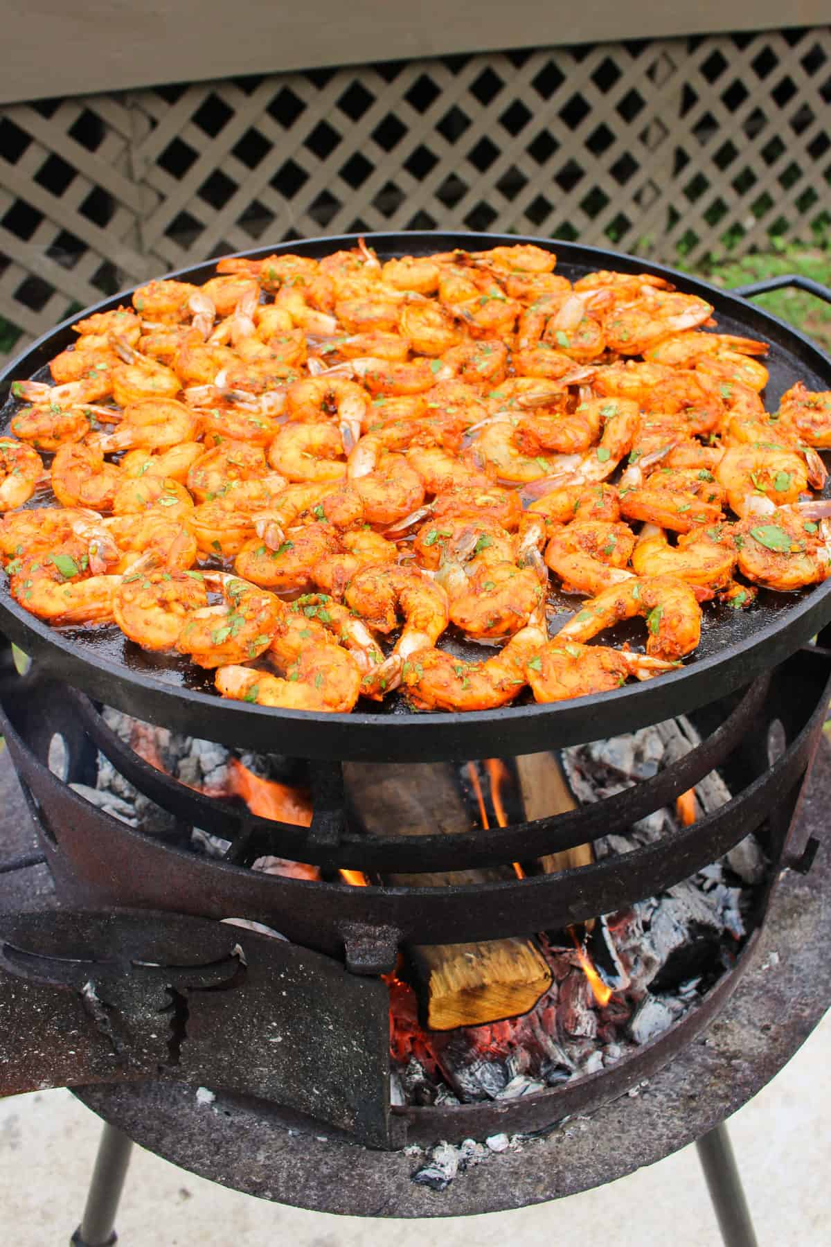 Shrimp getting started on the plancha.