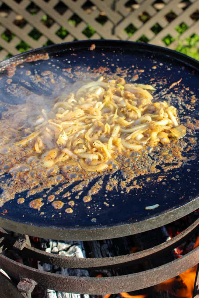 Onions getting caramelized for the sliders.