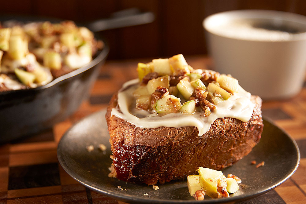 Grilled Maple-Bacon Cinnamon Rolls with Maple-Bourbon Frosting and Apple-Pecan Relish