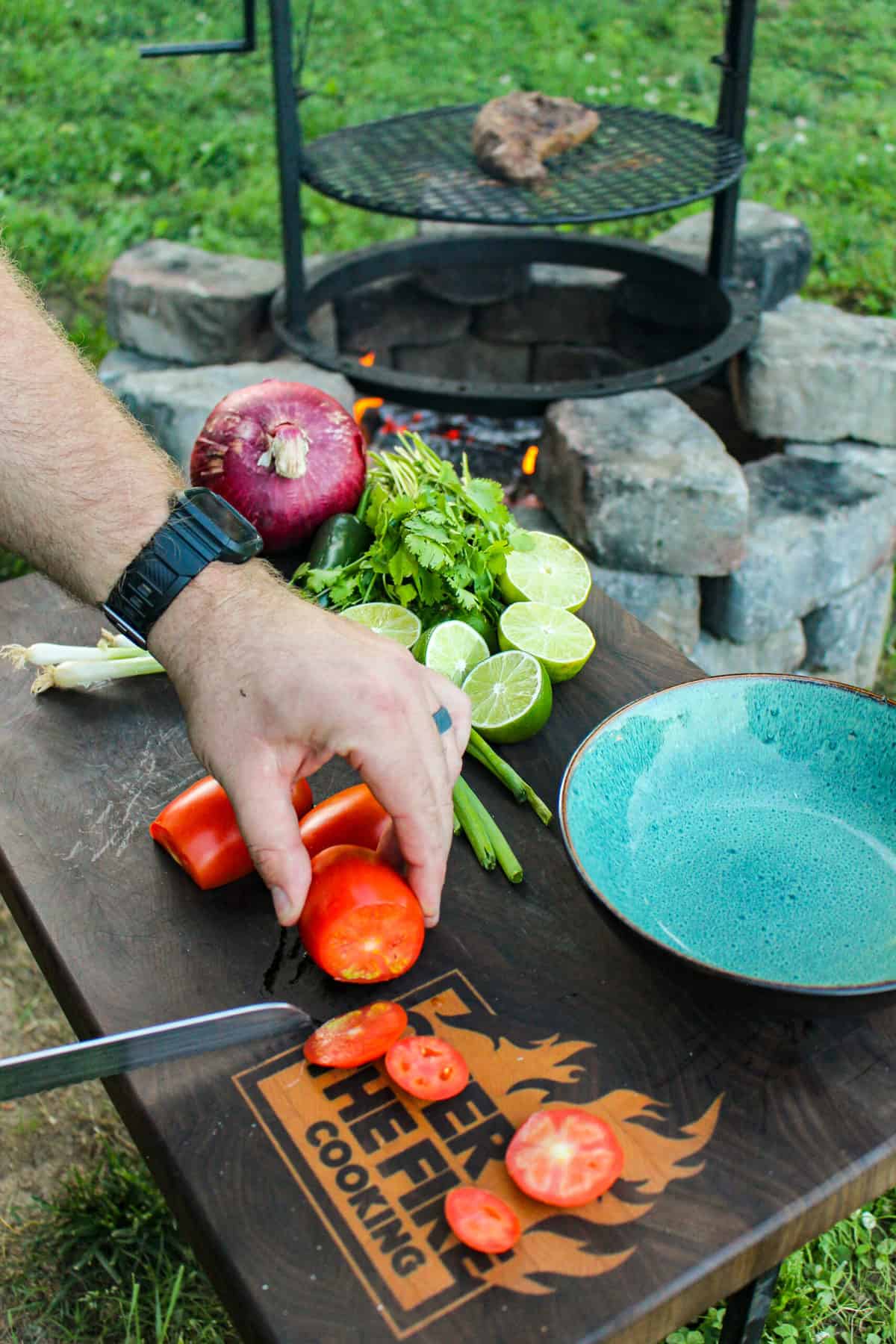 ingredients for charred corn salsa being prepped