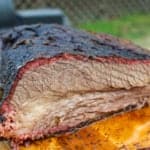 A close up shot of the sliced Texas Smoked Brisket.