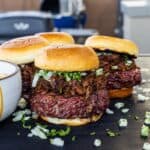 Smoked Birria Burgers assembled and ready to devour.