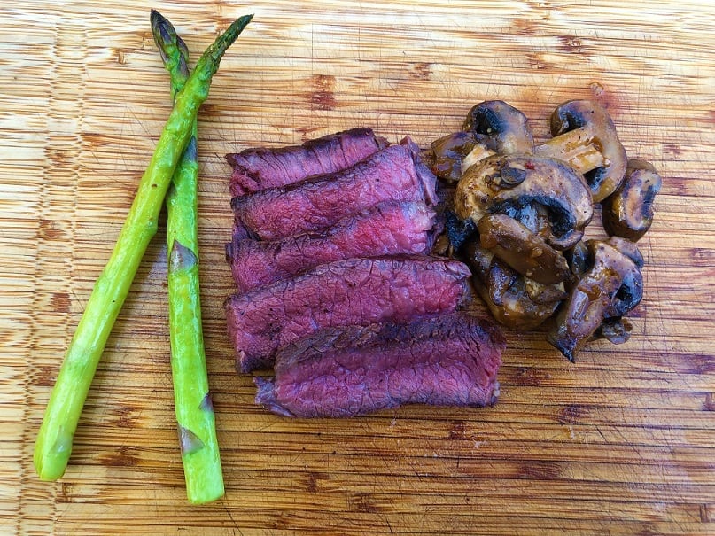 Sliced Steak with Asparagus and Mushrooms