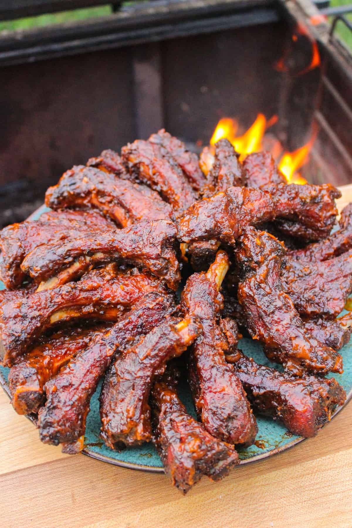 a plate full of fried peanut butter and jelly sticky ribs overhead