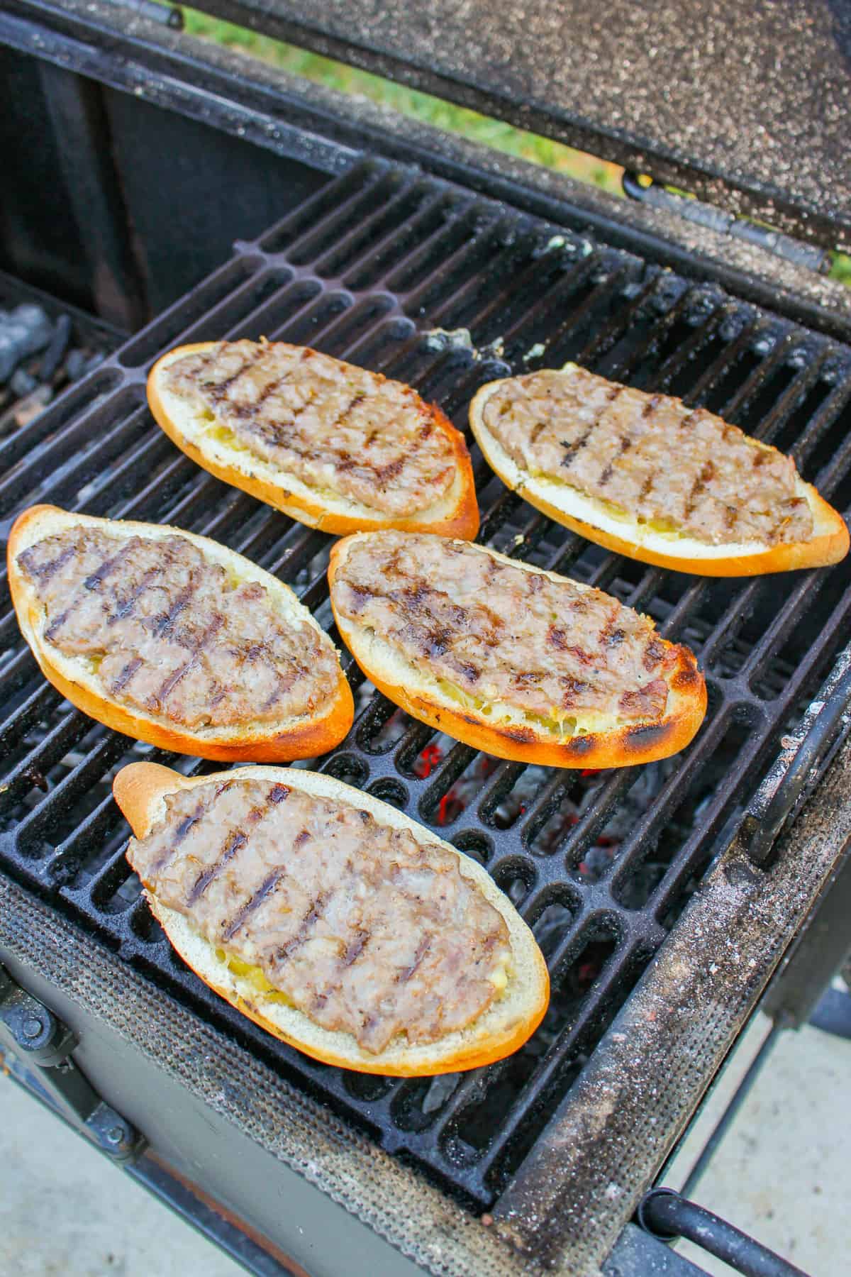 grilled buns layered with sausage