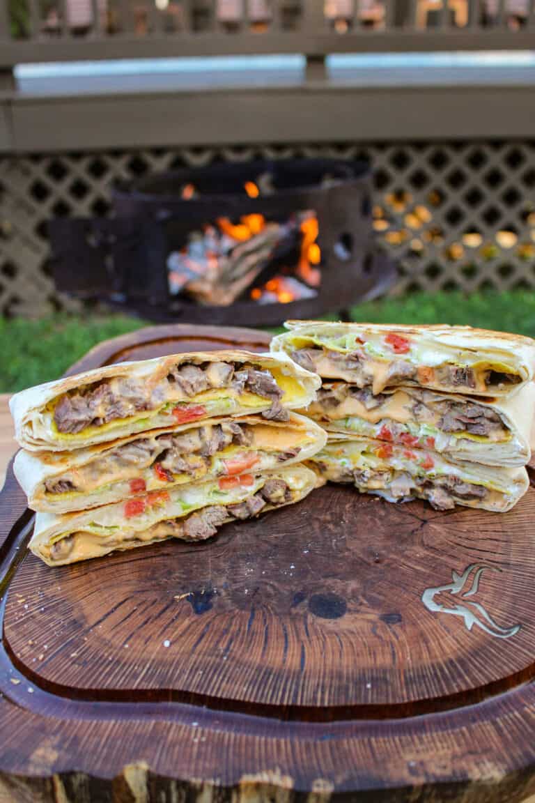 Carne Asada Crunch Wrap sliced and ready to eat!