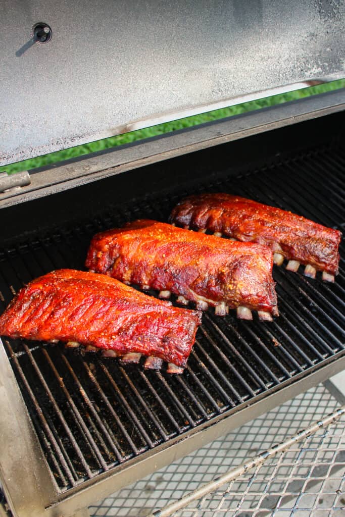 Habanero Peach Smoked Ribs looking red