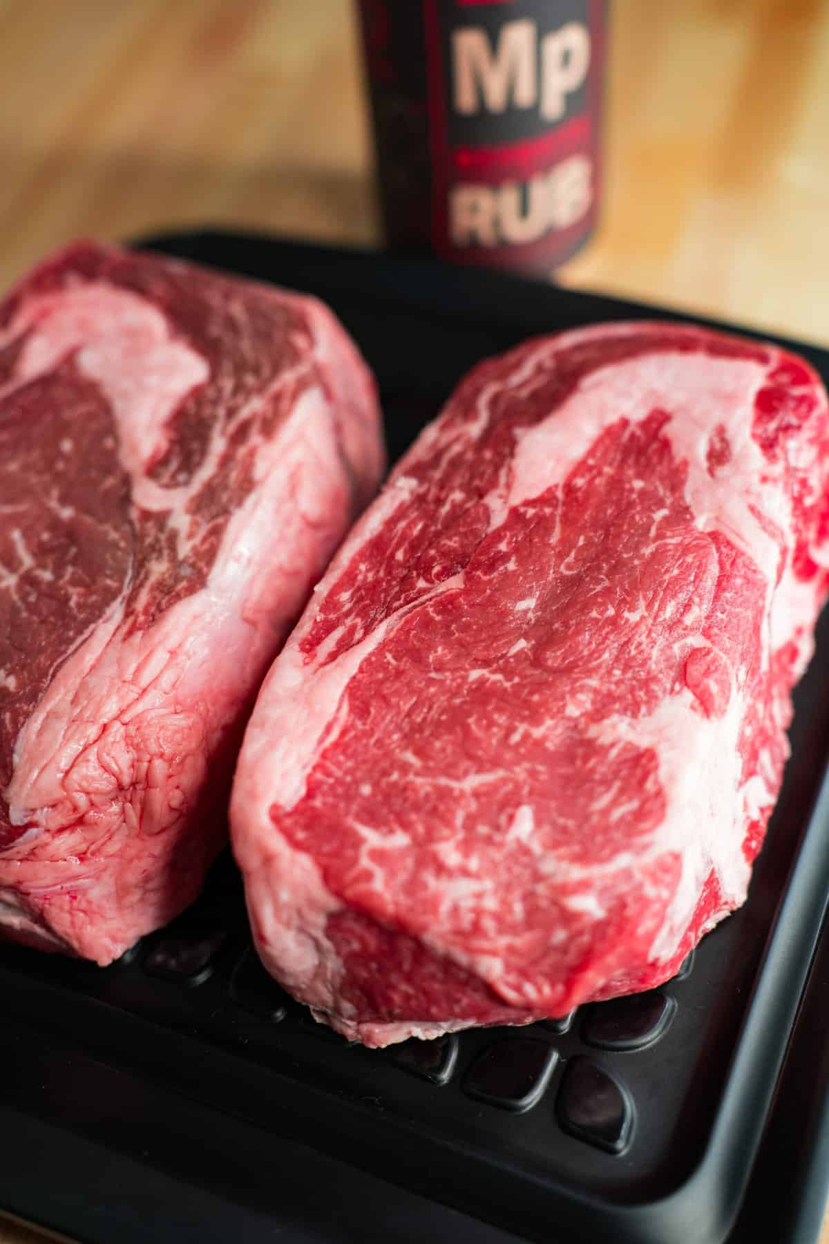 The raw ribeyes getting prepped for seasoning. 