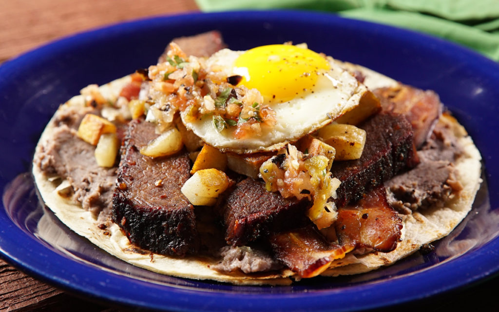 Real Deal Holyfield (Brisket Breakfast Taco) with Fire-Charred Salsa