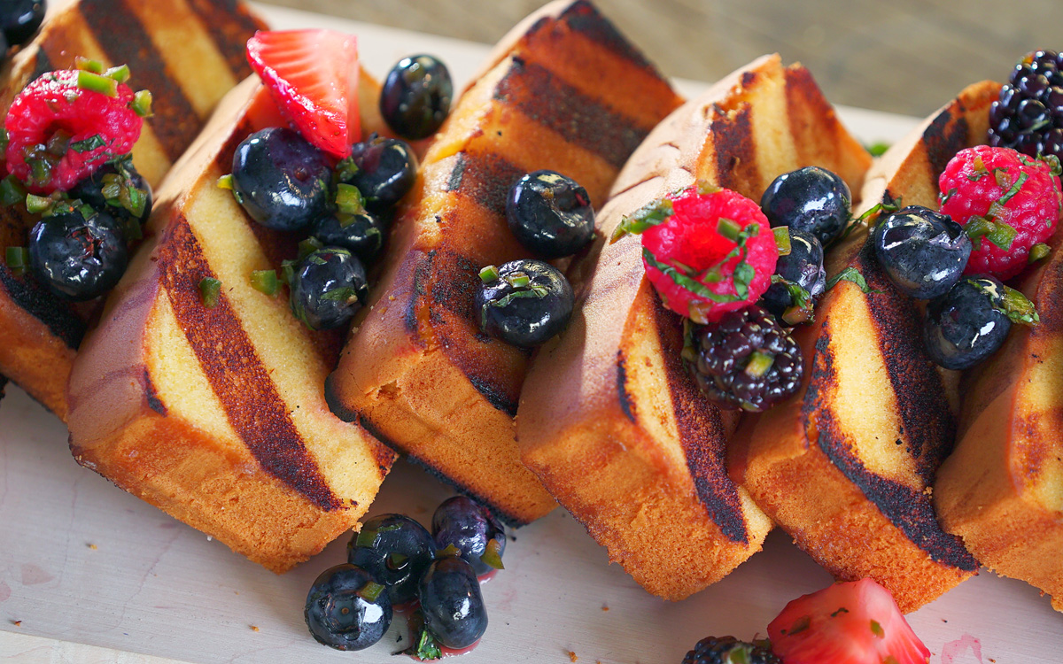 Grilled Pound Cake with Mixed Berry Salsa and Smoked Whipped Cream - Spring Grilling Recipes