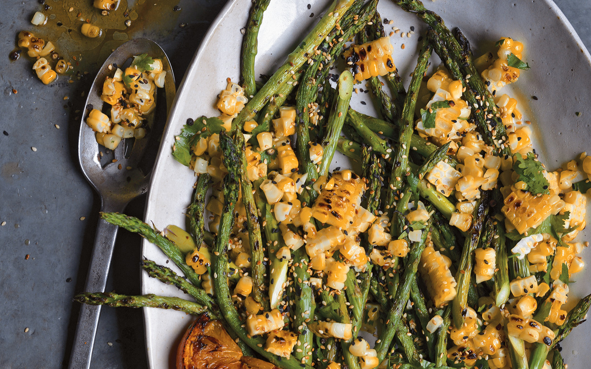 Grilled Asparagus and Corn Salad with Charred Lemon Vinaigrette