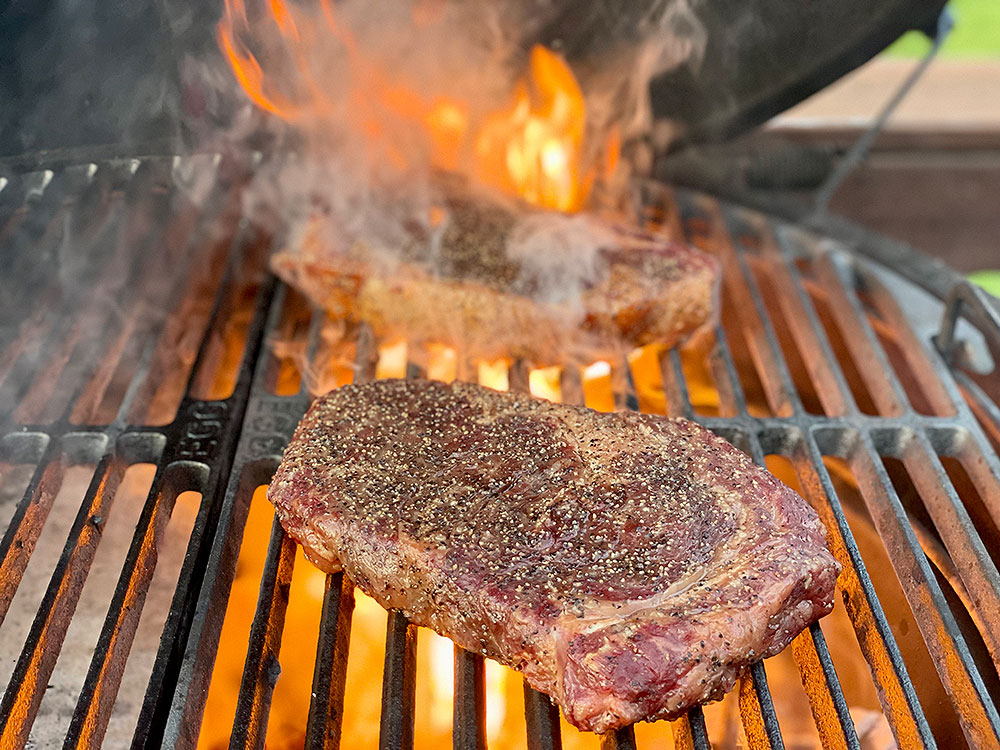 Flight of steak on the grill