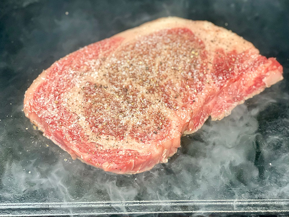 Miyazaki Wagyu Ribeye Steak on the plancha