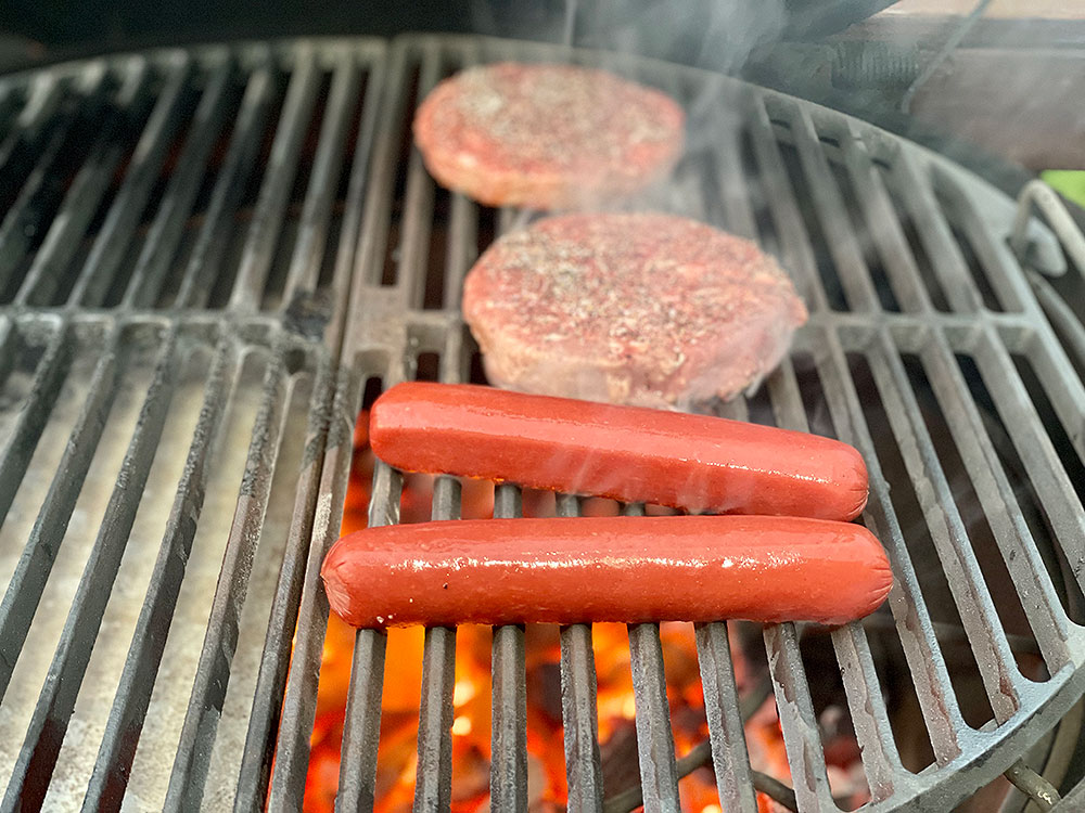 Hot Dogs and Hamburgers on the Grill for July 4th Cookout