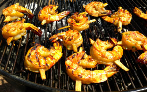 Shrimp on sugarcane skewers